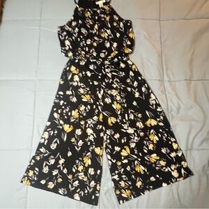 London Times Black and Yellow Floral‎ Jumpsuit